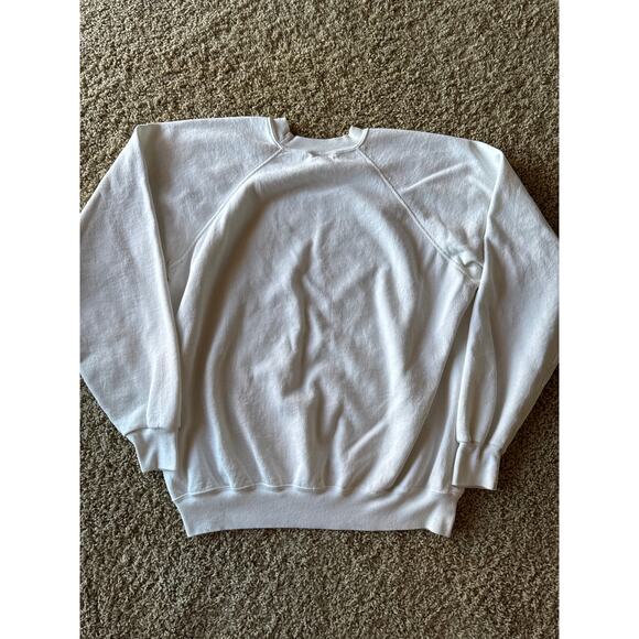 Vintage R. Peck Neon Woman Artwork USA Made Hanes XL White Raglan Crewneck - Picture 5 of 8